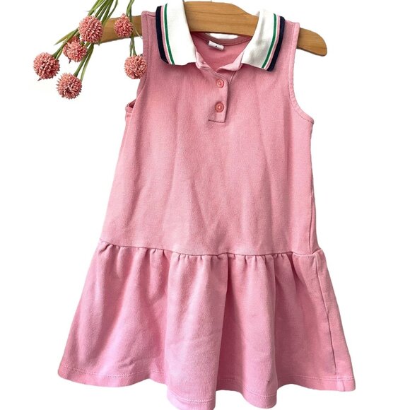 Janie & Jack Pink Polo Tennis Dress W/ Striped Collar and Drop Waist - Picture 1 of 6